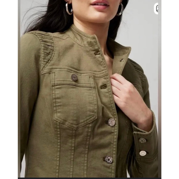 White House Black Market Corset Olive Green Seamed Pret Jacket-EUC - Picture 4 of 14